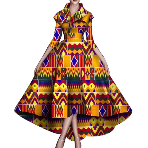 Image of African Dresses for Women A-line Floor-Length Dress Traditional Ankara Kente Print Evening Dress
