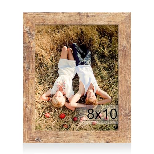 iRahmen 8x10 Picture Frame with HD Tempered Glass Wood Photo Frame for Tabletop and Wall Display (Rustic Brown 1 Pack)