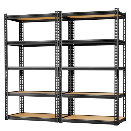 Image of LEVELEVE 5-Tier Storage Shelving Unit, Metal, for Garage, Kitchen, Laundry Room, Adjustable, 30 inch L x 12 inch W x 60 inch H, Rectangular, 2 Pack