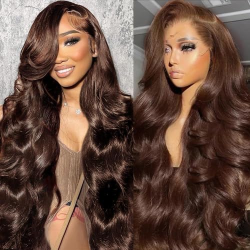 Chocolate Brown Human Hair Wig 13x6 Body Wave Lace Front Wigs Human Hair 180 Density #4 Colored Brown Glueless Wig HD Lace Frontal Wigs for Women 26 Inch