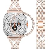 DEALELE Pasek kompatybilny z Samsung Galaxy Watch Ultra 47 mm, błyszczące metalowe paski ze strasu z diamentową ramką ze stali nierdzewnej, bransoletka zastępcza i osłona ramki, dla kobiet i mężczyzn,