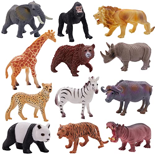 Tocwick 12 figuras de animales de safari juguetes salvajes figuras de animales de la selva de plástico realistas con elefante jirafa león sumini Cover