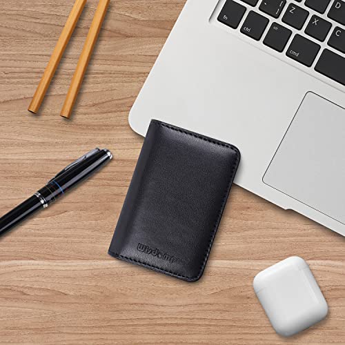 Wisdompro Business Card Holder, 2-Sided Genuine Leather Professional Slim Bifold Pocket Credit Name Card Wallet Case With Magnetic Shut For Men And Women - Cowhide Black #TOP6