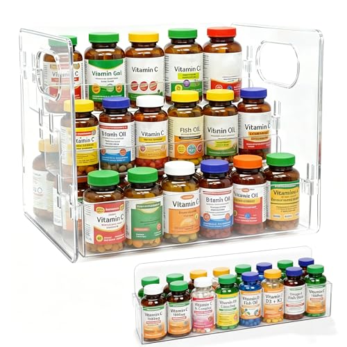 Medicine Bottle Storage Organizer Pill Bottle Vitamin Organizer for Cabinet 3 Tier Clear Countertop Organizer Storage Rack Easy Access with Removable Shelves