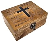 JB&C Premium Women's Rustic Brown Wooden Rosary Box, 4.75 x 5.75 x 2.5 inches, Hinged Latch, Thanksgiving Occasion, Jewelry Box
