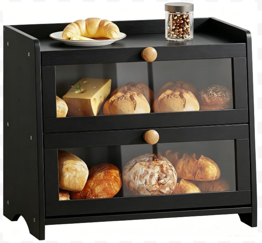 BAMBANG Bread Bin for Kitchen Countertop, Extra Large Bamboo Bread Box Storage Container for Homemade Bread, Double Layer Sourdough Breadox, Bread Bin Organizer for Counter Cabinet Pantry, Natural — image 1