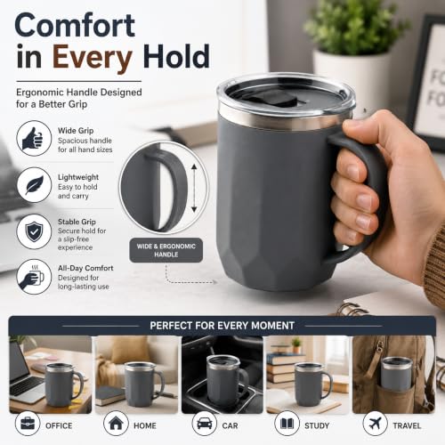 Image of MAGIC SPOON Stainless Steel Travel Coffee Mug with Sipper Lid & Handle, Insulated Tea Cup, BPA-Free Double Wall Tumbler for Hot-Cold Beverages, Office, Home, Car- Beige-Grey, (Combo Pack (400ml X 2))