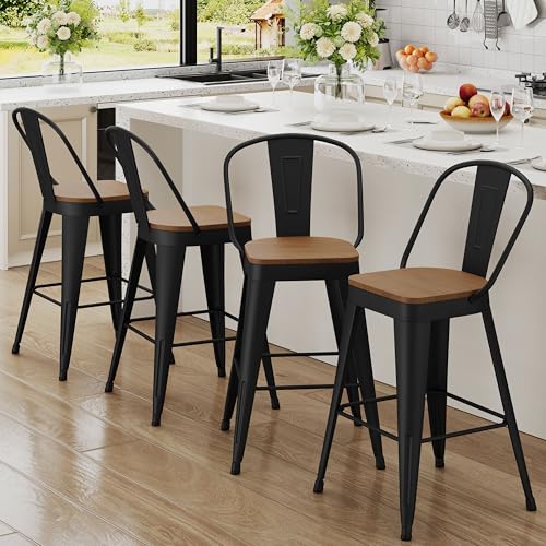 Andeworld Metal Bar Stools Set of 4, 24 inch Counter Height Barstools with Backs Farmhouse Modern...