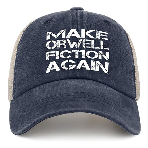 Make Orwell Fiction Again Hat Womens Funny Denim Hats for Women Purplish Blue Cycling Caps Vintage Unique Gifts for Chefs