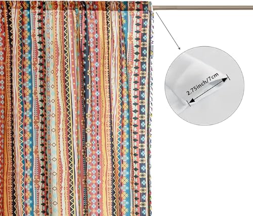 Image of Boho Curtains Geometric Light Filtering Semi-Blackout Window Curtains 54 Inches Long Rod Pocket Drapes for Living Room 2 Panels-Vintage Red