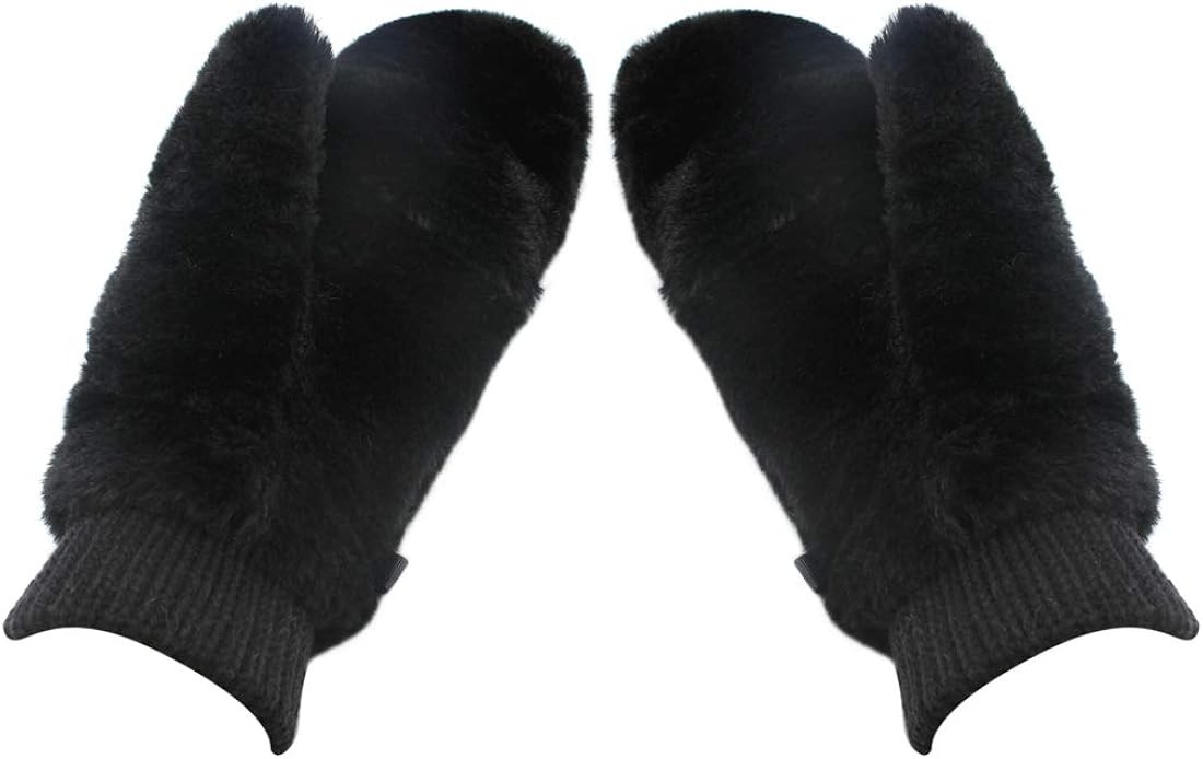 RARITYUS Women Winter Fur Flip Cover Mittens Warm Soft Half Fingerless Gloves for Teen Girls Outdoor Sports at  Women’s Clothing store