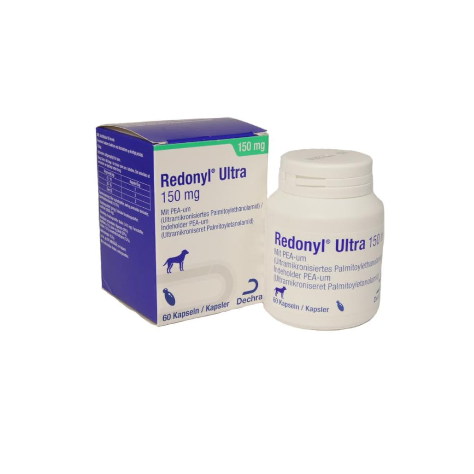 Dechra Redonyl Ultra 150 mg | Paquete doble | 2 x 60 cápsulas | Complemento alimenticio para perros | Contiene palmitoiletanolamida (PEA) | Para mantener la salud natural de la piel