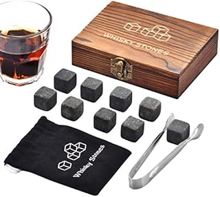 Whiskey Stones, Whiskey Stone Gift Set, 9 Granite Whisky Rocks, Burbon Gifts Cool Presents for Men Dad Husband Boyfriend, Unique Anniversary Birthday Wedding Gift Ideas - by Angde