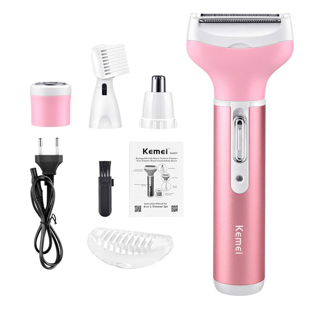 KLI 4 in 1 Electric Hair Remover for Women Facial Hair Shaver Bikini Precision Nose Hair Eyebrow Trimmer Shaving Rechargeable Waterproof