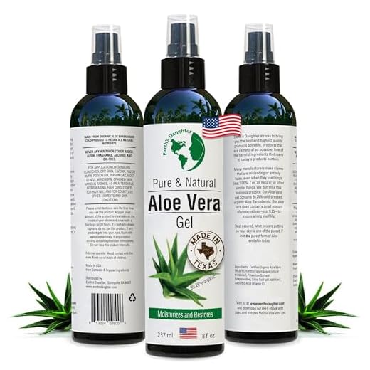 Earth's Daughter Organic Aloe Vera Gel from 100% Pure and Natural Cold Pressed Aloe - Great for Face - Hair- Sunburn - Bug Bites - 8 oz.