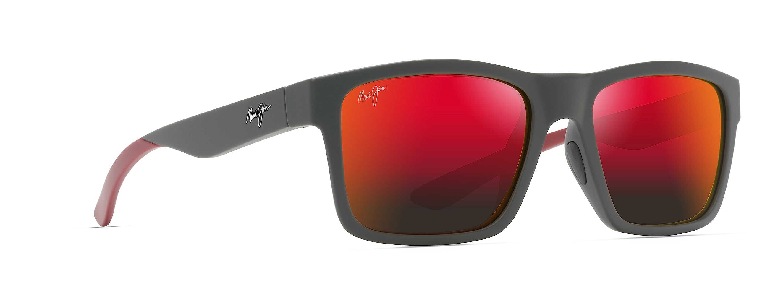 Maui Jim Men's and Women's The Flats Polarized Rectangular Sunglasses, Dark Grey w/Brick Red Int/Hawaii Lava, Medium