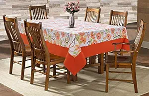 AIRWILL Cotton Floral Pattern 6 Seater Table Cloth Pack of 1 pc (Orange)