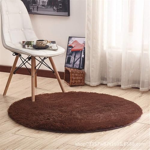 Alfombra redonda de pelo largo JvFbjLF de terciopelo suave gris 80cm para dormitorio 2