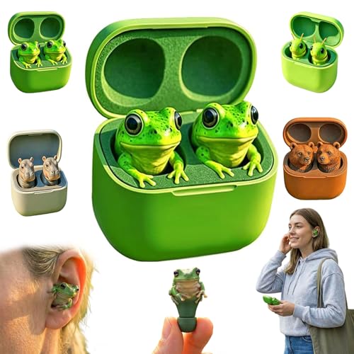 Frog Earbuds Cute 3D Animal Bluetooth Earbuds with Charging Case Wireless in-Ear Headphones with Deep Bass Noise Reduction Waterproof Comfortable for Travel & Learning (Frog)