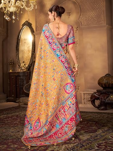 Image of Glory Sarees Women's Luxurious Dola Pure Silk Original Saree Position Print Work Madhubani Inspired Motifs Banarasi Kanjivaram Style Saree With Blouse Piece (Elegant101 Parent)