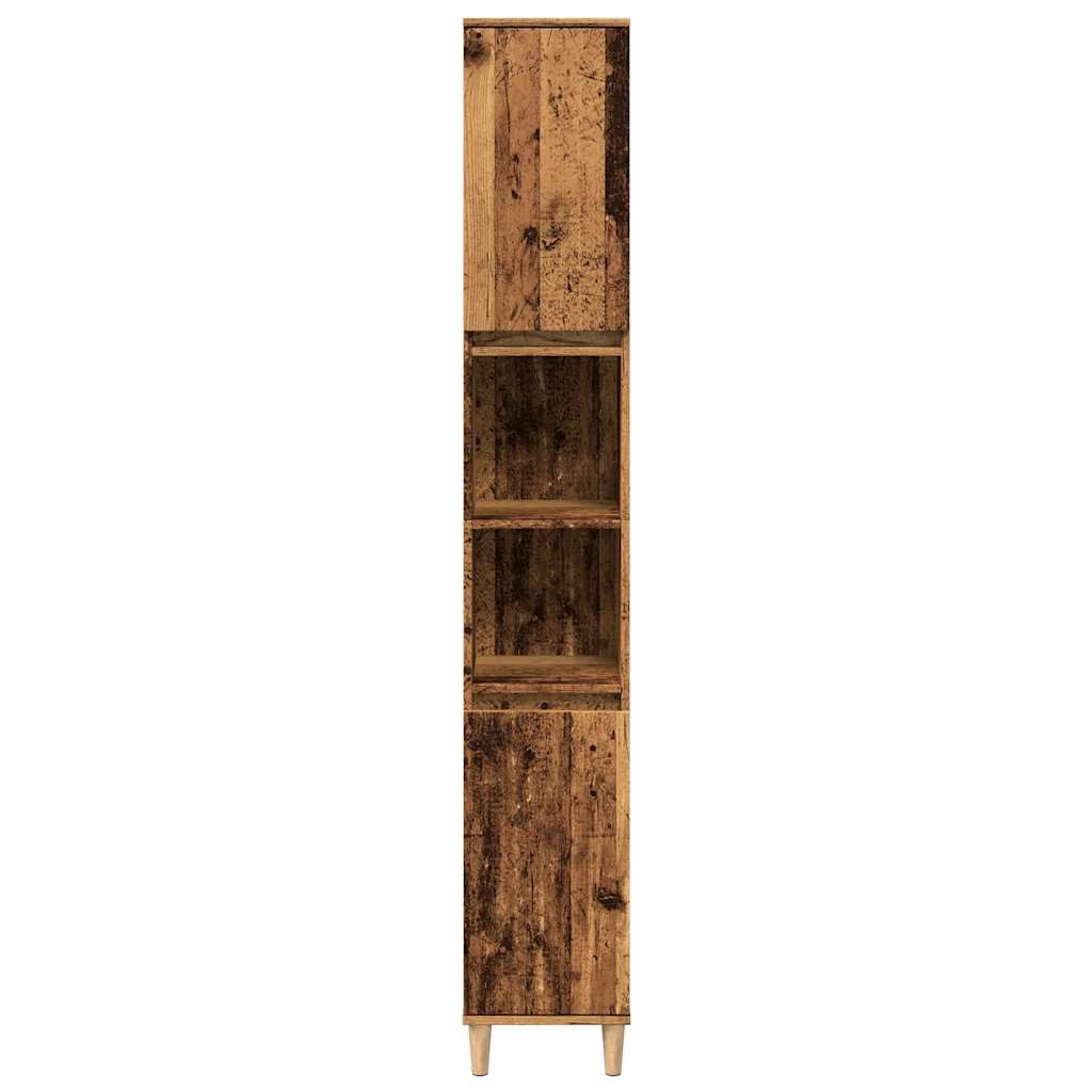 Tocador de baño 30 x 30 x 190 cm, madera vieja, mueble de baño con 6 compartimentos y 2 puertas, patas de madera maciza, armario para debajo del lavabo en aspecto vintage para pequeños baños