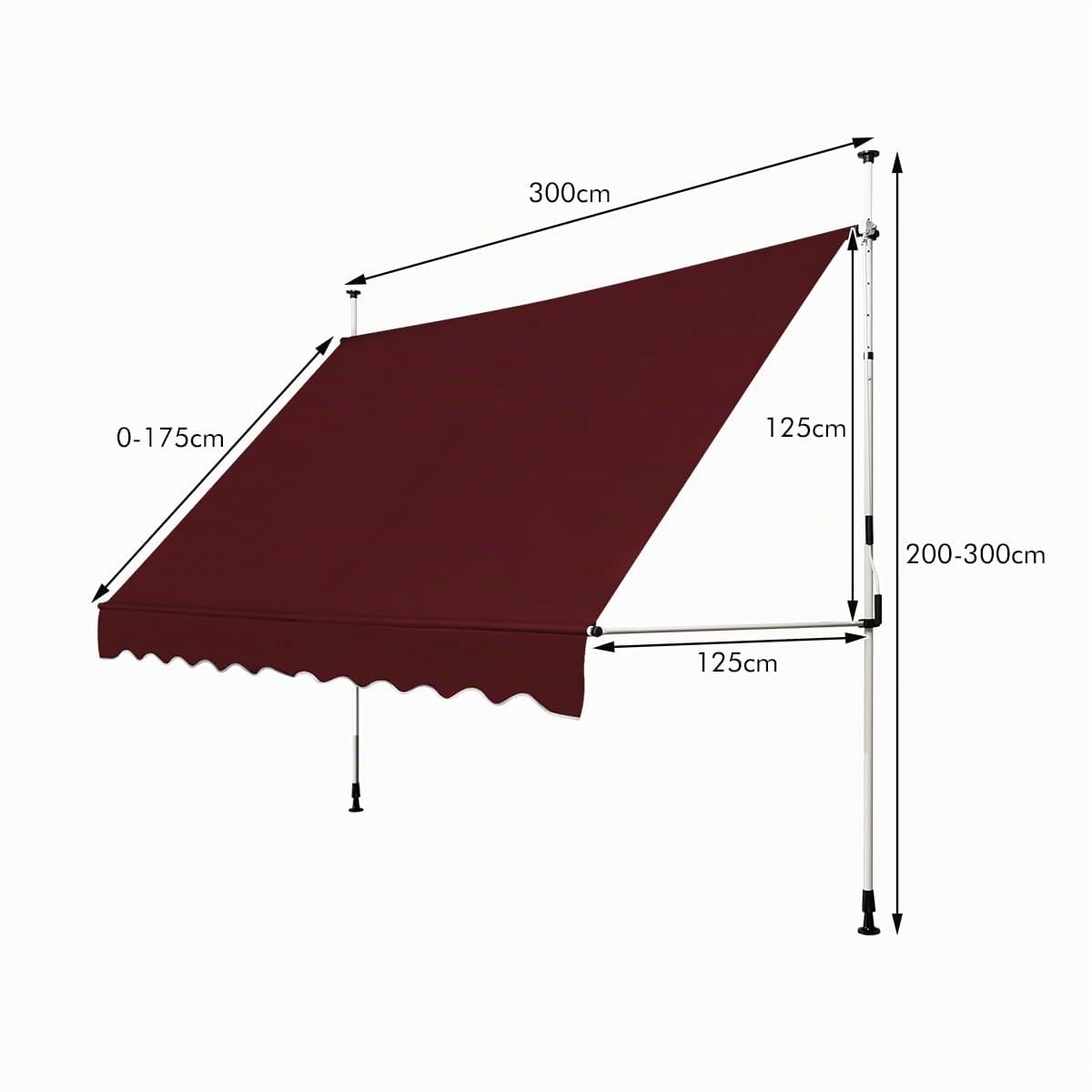 RELAX4LIFE Store Banne Manuel sans Perçage, Auvent Balcon Rétractable avec Manivelle, Tissu Oxford Anti-UV Imperméable, Hauteur Réglable 2-3 M, Store Banne pour Porte Fenêtre (Bordeaux,300 X 125 cm)