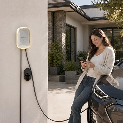 Image of RIPPLEON Level 2 EV Charger - Dual Plug Type Universal Wall Connector Nema Plug-in - Compatible for All North American EVs - 40Amps 240V Tesla Wall Charger, UL, FCC Certified Mist Silver