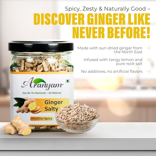 Image of Aranyam Salted Ginger Candy - Salty & Spicy Adrak Chews for Digestion | Sun Dried Ginger Candy for Nausea Relief & Immunity Boost - No Additives (50 Grams)