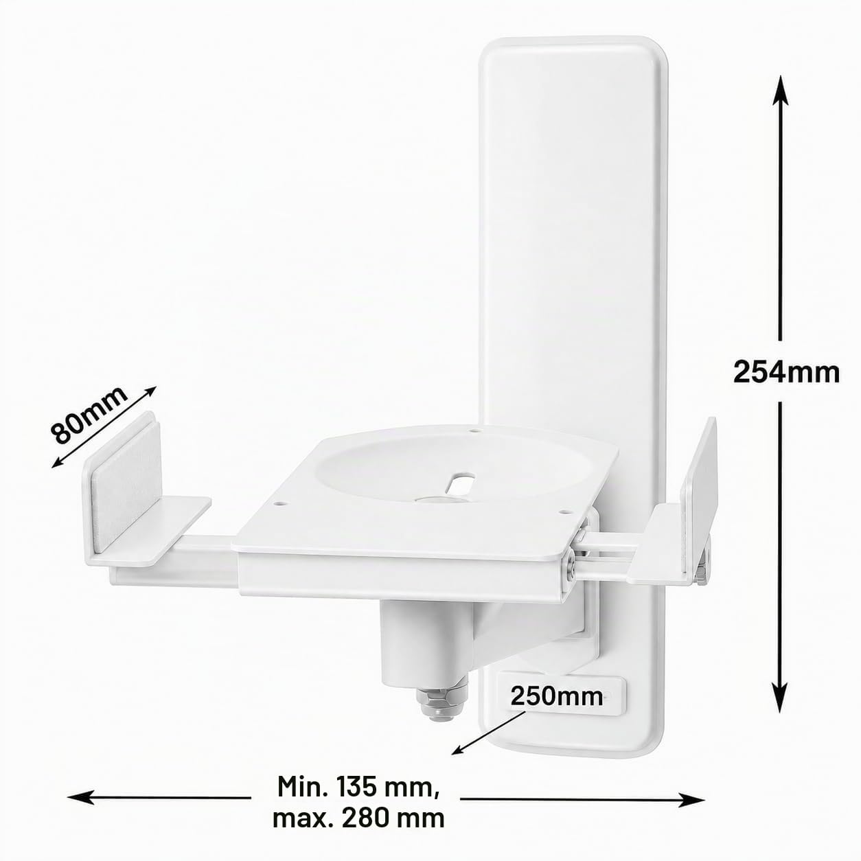 RO&CO B-Tech BT-77 White – Paar Lautsprecher-Wandhalterungen Weiß • 25 kg je Halterung • 360° drehbar • ±10° neigbar • Verstellbar von 135 bis 280 mm • Robuste Stahlkonstruktion