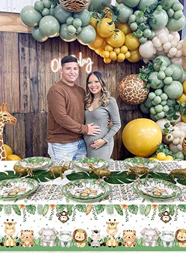 Lopeastar Jungle Safari Baby Shower Decorations Boy Plates Napkins And Tablecloth Set Serves 25,Jungle Animal Theme Birthday Party Supplies #TOP1