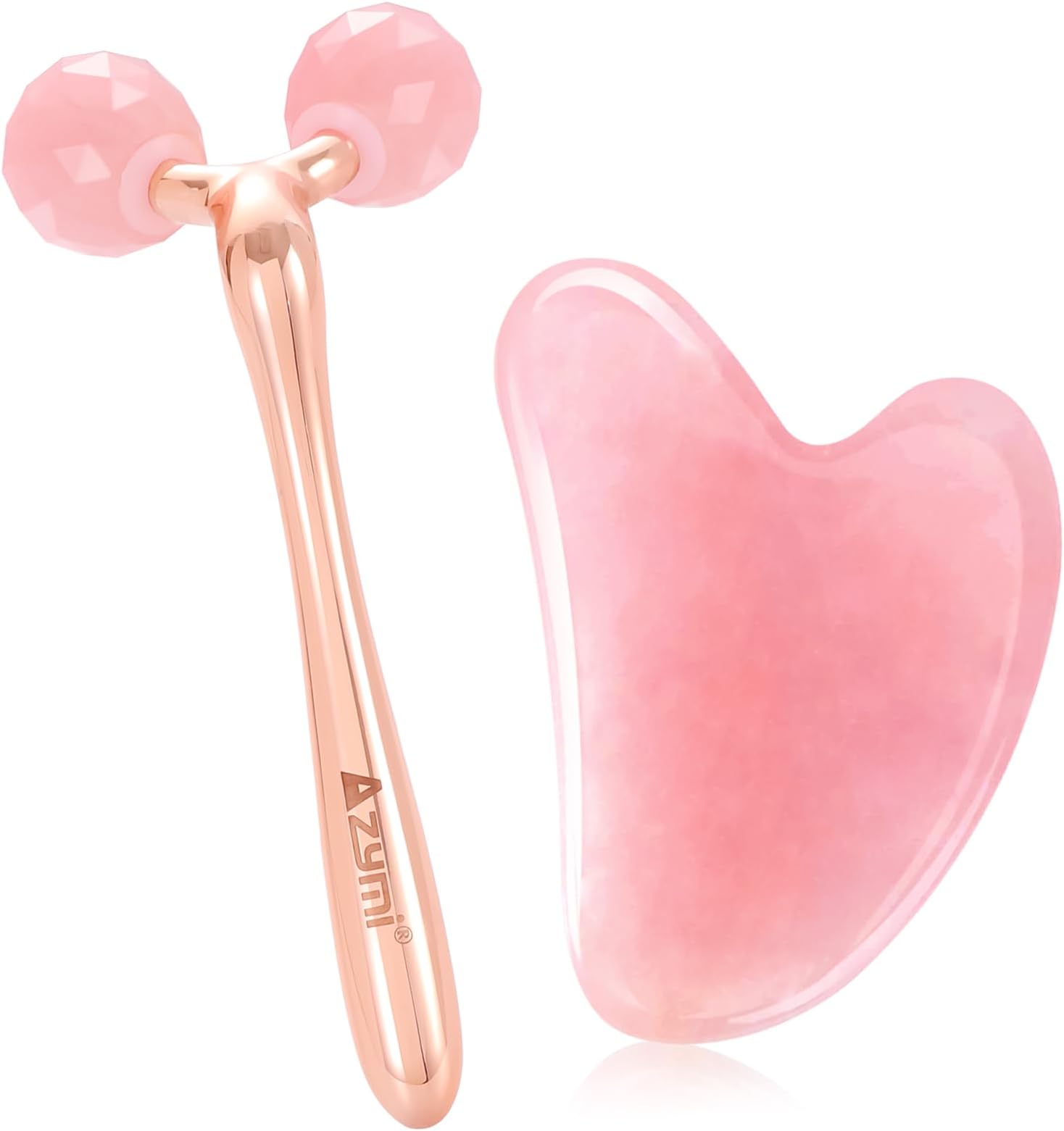 3D Jade Roller & Gua Sha Set, Pure Rose Quartz Face Massager Tools for Facial Jawline Scraping/ Skin Tighten, Reduce Wrinkle& Puffy Eyes/ Relieve Body Tension