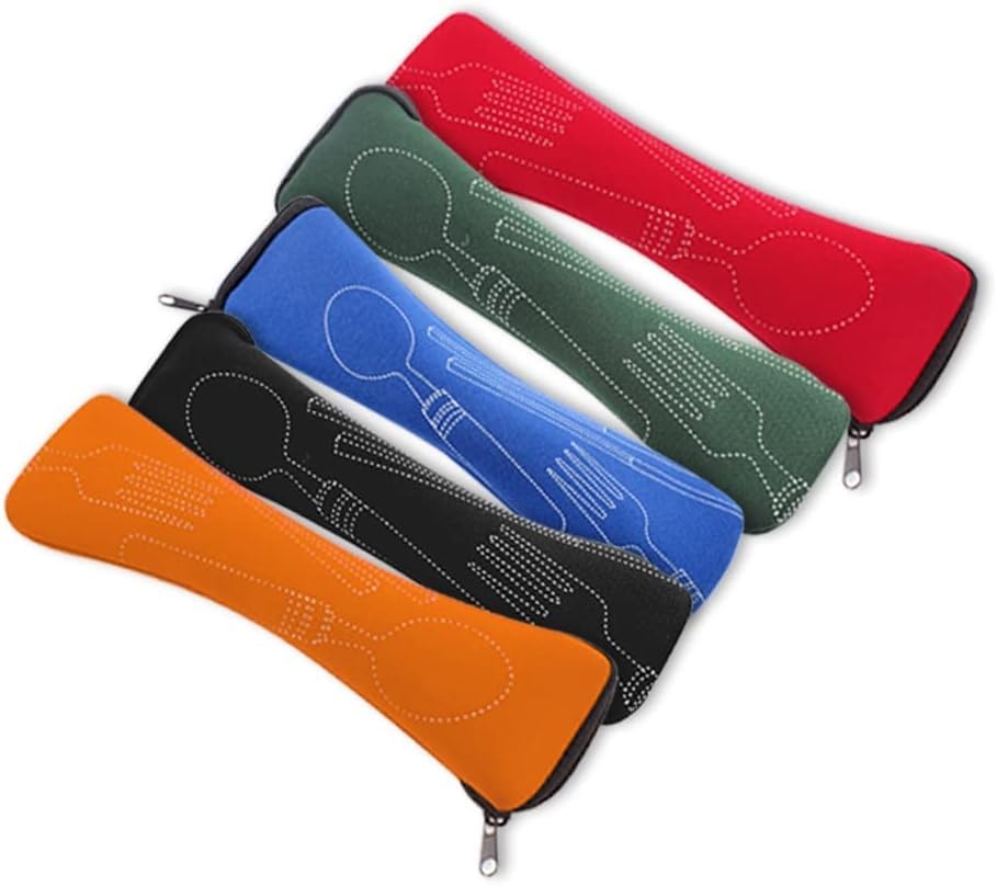 Black Portable Tableware Bag Outdoor Travel Camping Cutlery Pouch Storage Bag Flatware Tableware Dinnerware Carrying Case for Knife, Fork, Spoon, Tea Spoon, Chopsticks, Bottle Opener, Straws Flatware
