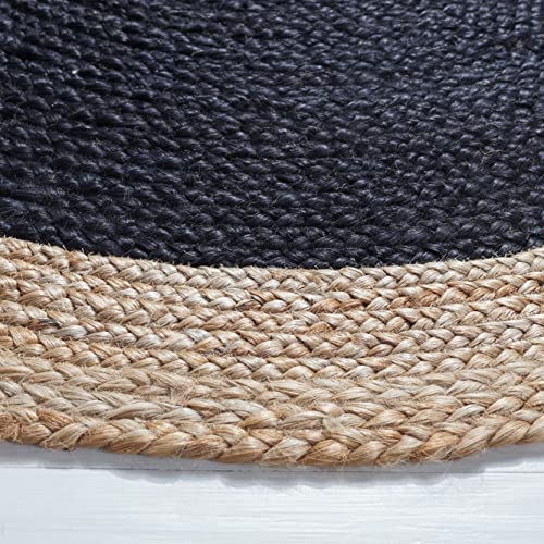 Image of Jute Round Rug Black - 150 cm Handwoven Boho Braided Carpet, Natural Fiber Area Rug for Living Room, Bedroom, Dining & Patio - Eco-Friendly Durable Floor Mat