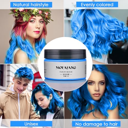 Cera Temporal Para Teñir el Cabello, Arcilla con Fórmula Vegetal Fácil de Lavar Para Hombres y Mujeres, Cera Mate Para Fiestas, Cosplay y Halloween, 120g (Azul) - imagen 4