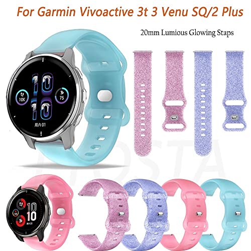 Bracelet lumineux 20mm pour Garmin Venu Sq et Vivoactive 3 phosphorescent de nuit