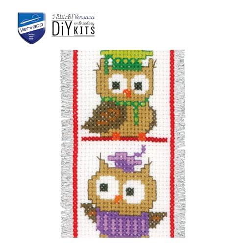 Image of Vervaco Cross Stitch Bookmark Kit Owls (Set of 2) 2.4 inch x 8 inch