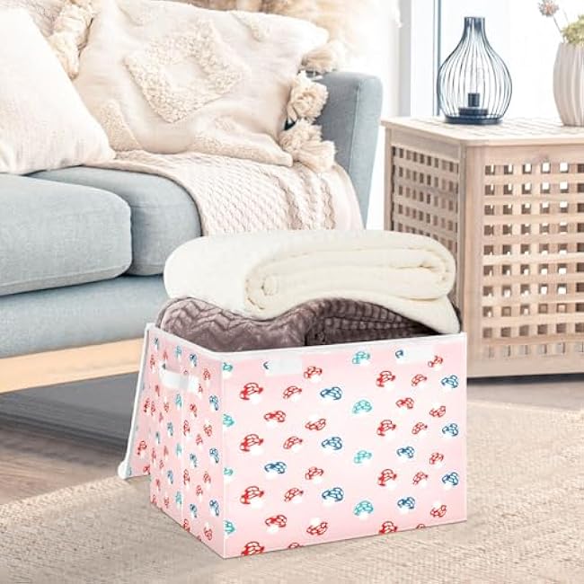 Mushroom Storage Bins with Lids Decorative Fabric Storage Boxes with Handles Closet Organizer Foldable Toy Basket Baby Basket for Nursery Bedroom Office