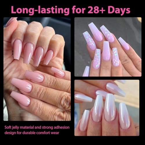 Image of UNA GELLA Long Coffin Nail Tips 504pcs Clear Long Gel Nail Tips Coffin Pre-shaped Full Cover Fake Nails Acrylic False Press on Nails For Nail Extension DIY Salon Soft Gel Tips 12 Sizes