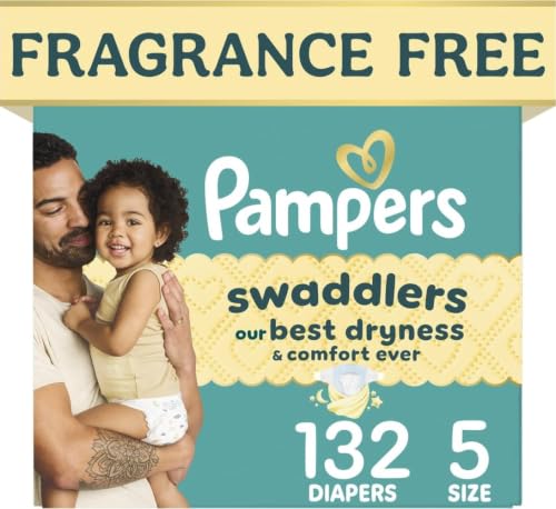 Image of Pampers Swaddlers Diapers, Size 5 (20-37 lbs), 132 Count, Fragrance Free, Hypoallergenic, Absorbent, Pediatrician Recommended, Skin Safe