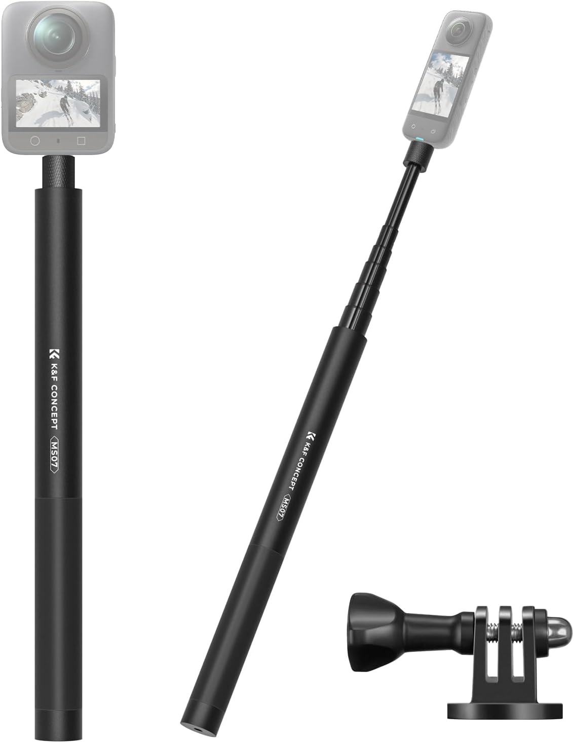 K&F CONCEPT 60inch/153cm Invisible Selfie Stick, Extension Long Pole Compatible with Insta360 X5/X4/X3 GoPro Hero 13/12/11 DJI OSMO Action 3/4/5/6 360 Pocket 3, 1/4" Extended Monopod with Adapter