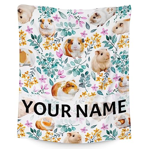 Personalized Guinea Pig Blanket Gifts with Name - 30x40 Inches Cute Throw for Girls & Boys - White Soft Fuzzy Blankets for Couch & Office
