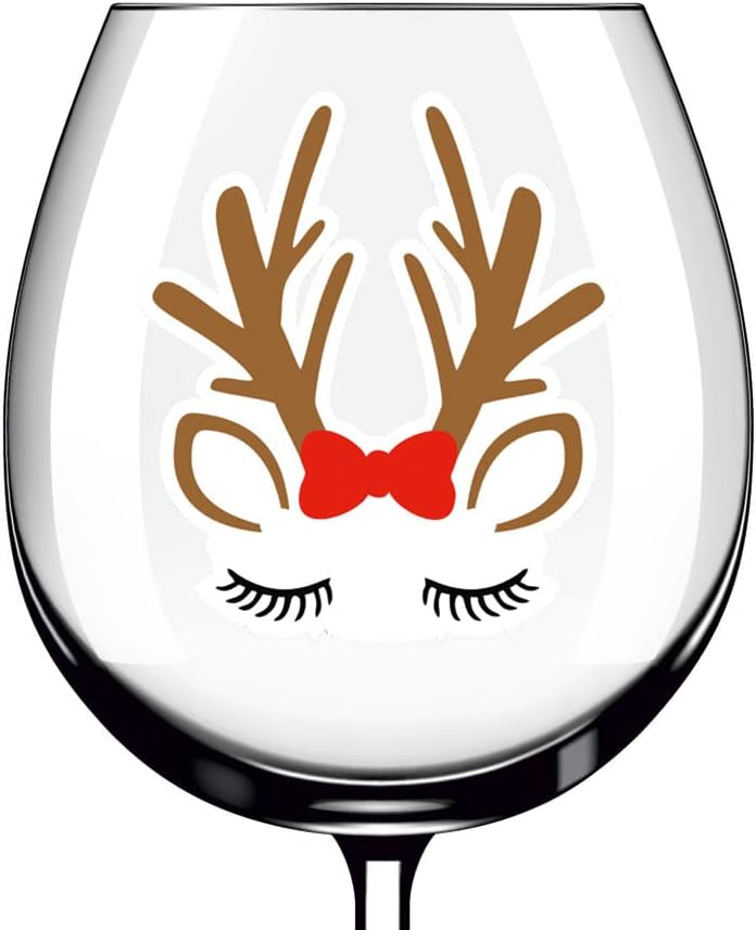 12x Reindeer Head Christmas Wine Glass Bottle Bauble Vinyl Sticker Decals h448