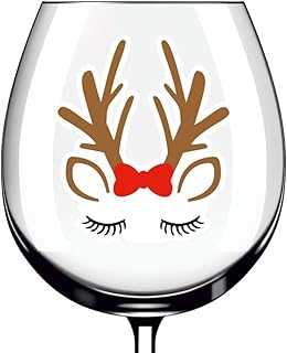 12x Reindeer Head Christmas Wine Glass Bottle Bauble Vinyl Sticker Decals h448