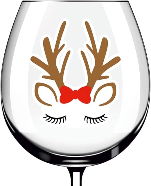 12x Reindeer Head Christmas Wine Glass Bottle Bauble Vinyl Sticker Decals h448
