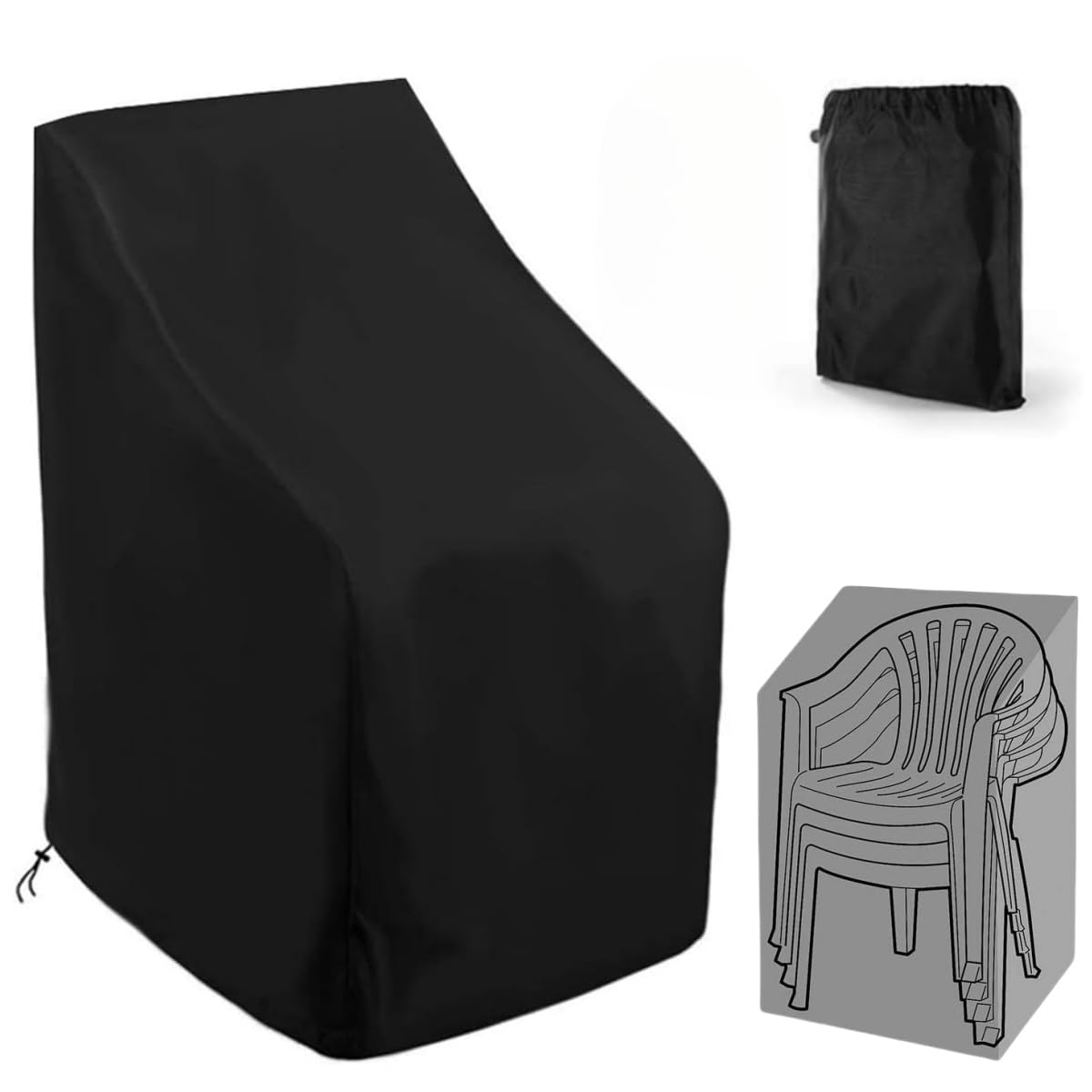 LIUWAZJ Garden Stacking Chair Covers, Heavy Duty Waterproof Oxford Fabric Garden Chair Covers with Air Vent Windproof Anti-UV Patio Stackable Chair Cover, Outdoor Chair Covers (63x63x117cm)