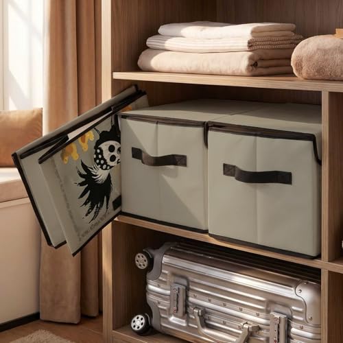 Image of Stackable Storage Bins with Lids,Closet Organizers Fabric Box for Home and Office,Blanket Clothes Organizers,Under Bed Storage Containers 3 Pack