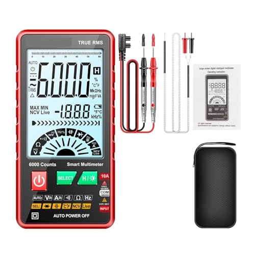 616 液晶画面バックライトデジタルマルチメータ 6000 カウント超薄型インテリジェント AC DC 電圧電流マルチメータテスト 簡単操作(Red)