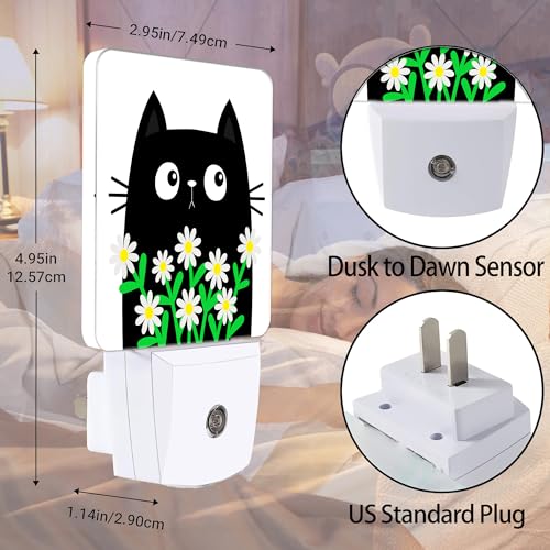 Image of Cat Kitten Daisy Night Light, Camomile Bouquet Plug into Wall with Dusk to Dawn Light Sensors, Warm Nightlights for Bedroom, Bathroom, Hallway, Kitchen, Gifts Ideal for Women Men