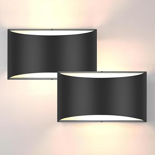 Black Modern LED Wall Sconce Hardwired Indoor Wall Lights Set of 2, 3000K Warm White Up and Down Wall Mount Light for Living Room Bedroom Hallway Corridor