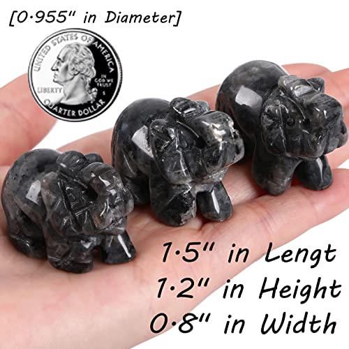 Qinjiejie 1.5" Crystals Elephant Figurines Black Labradorite Sculpture Cute Healing Hand Carved Ornament Natural Polished Stone Reiki Gemstone Pocket Statue Home Office Decoration For Women Men #TOP1